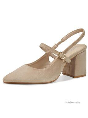 Women's Pointed Toe High Heels 3 Inch Chunky Block Heel Ankle Strap PU Dress